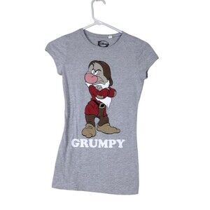 Disney Grumpy Womens Size Small Shirt Gray Graphic Jerry Leigh Chico Cap Sleeve